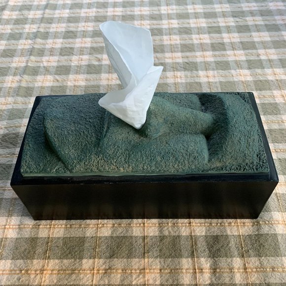 VTG Easter Island Moai Head Tissue Box Cover Polynesian Green Resin Retro Tiki - Picture 8 of 12